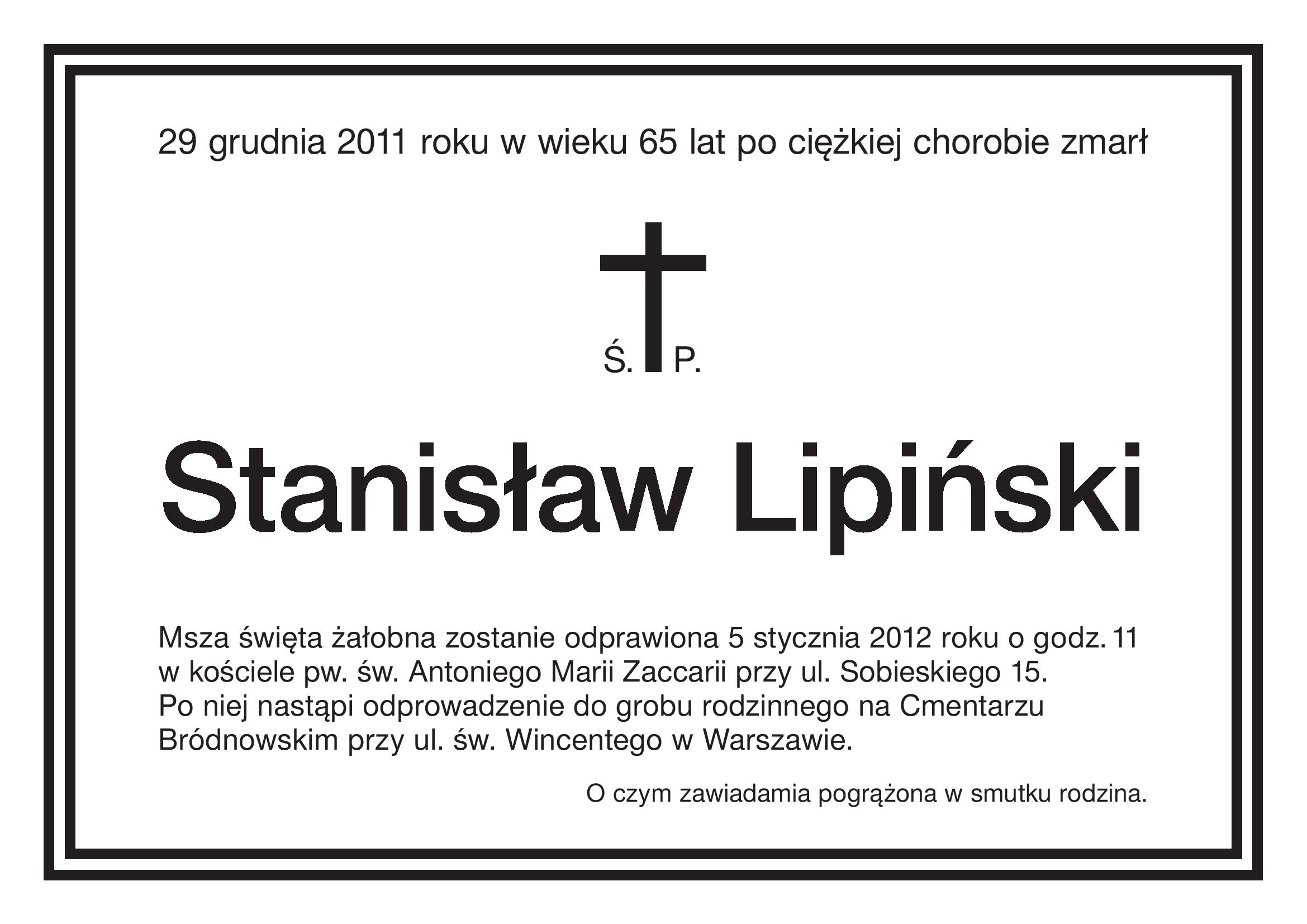 Zmarł Profesor Stanisław Lipiński