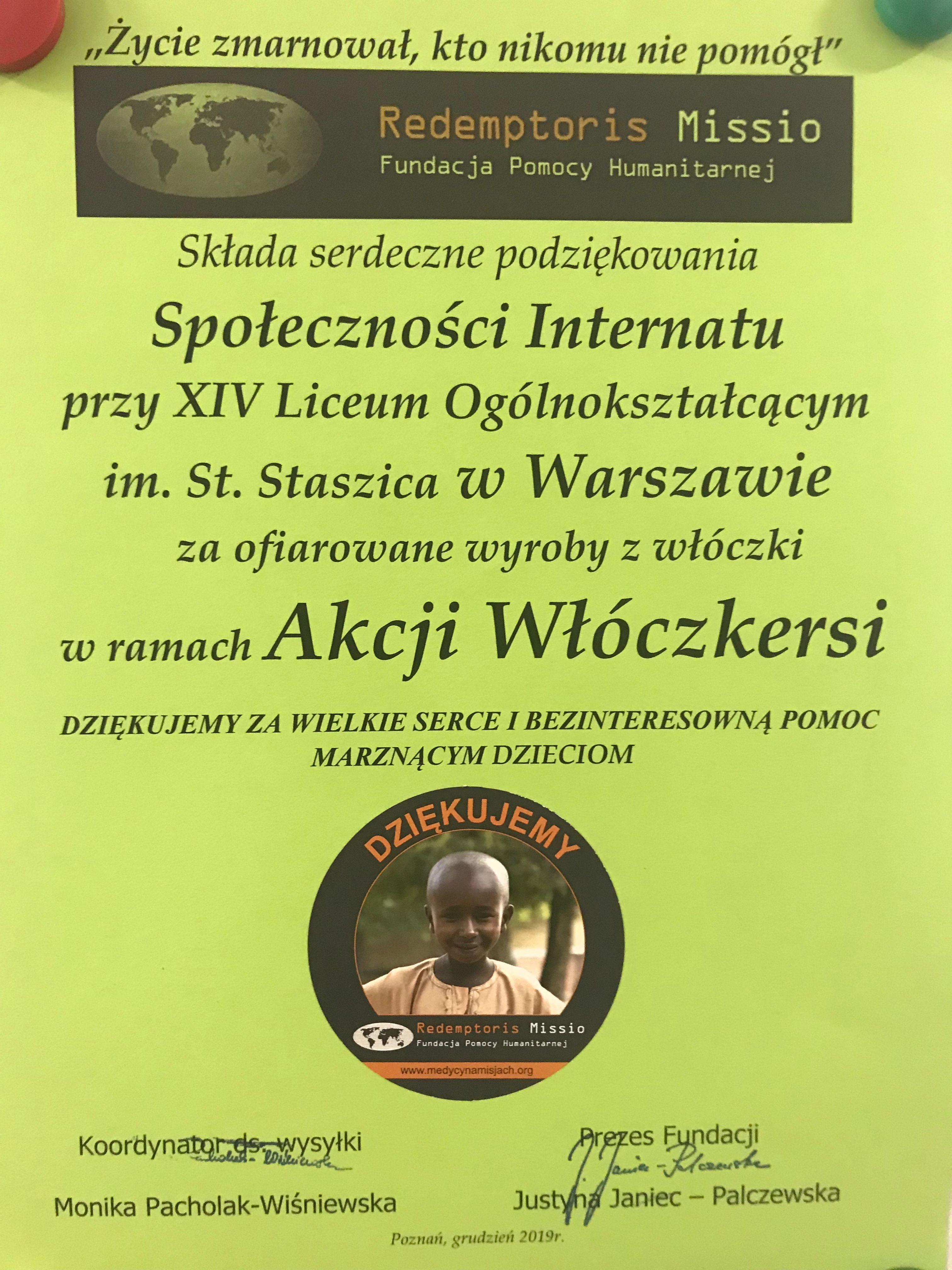 Podziękowanie od Fundacji Pomocy Humanitarnej