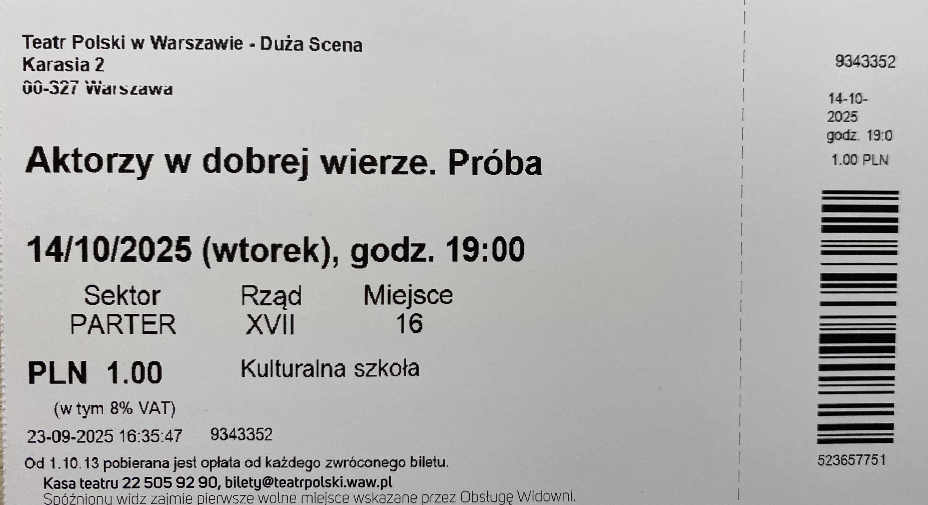 bilet Spektakl: Aktorzy...