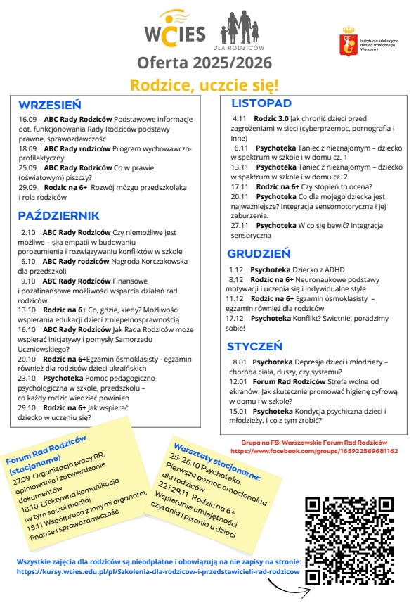 oferta szkoleniowa kierowana do Rodziców
